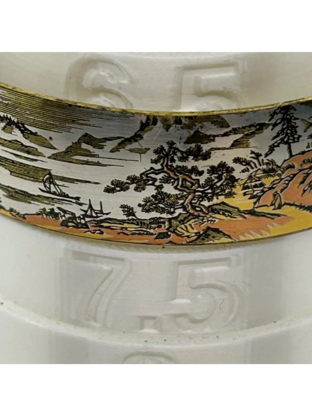 Reed Barton Damascene Cuff Bracelet Vintage Asian Landscape Mix Metal Tone